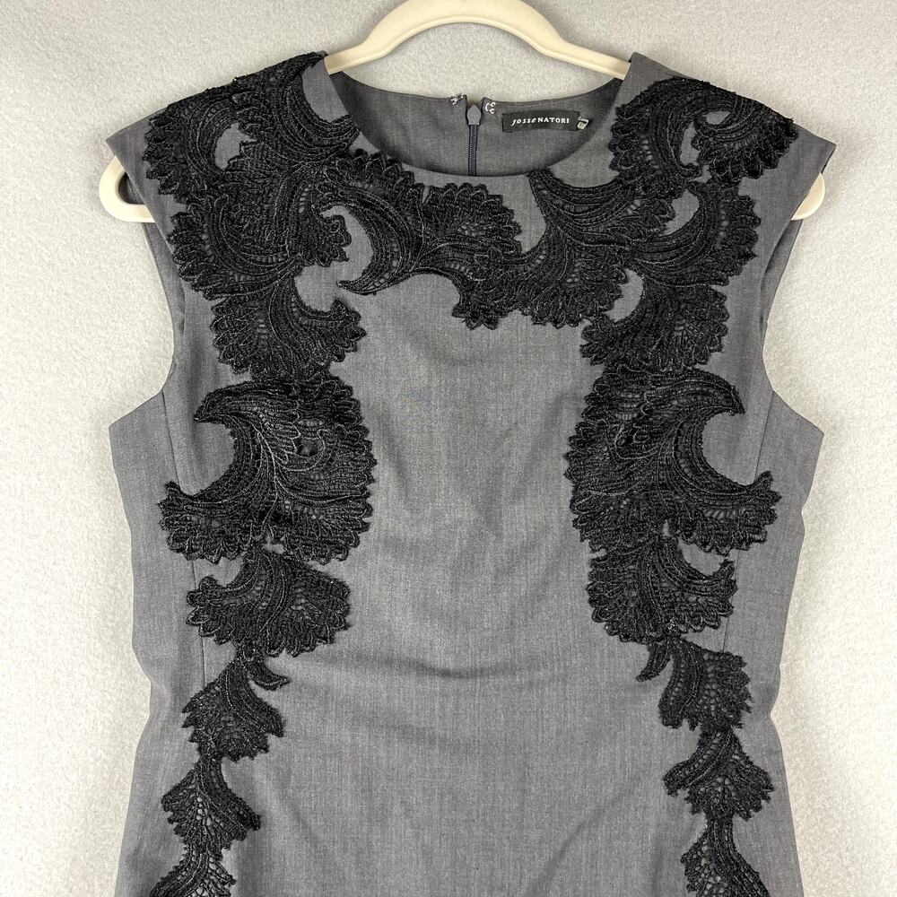 Josie Natori Wool Blend Sheath Dress Women 6 Lace Career Witchy Dark Academia - Picture 2 of 14